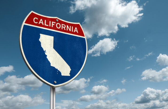 California - Interstate roadsign illustration with the map of California