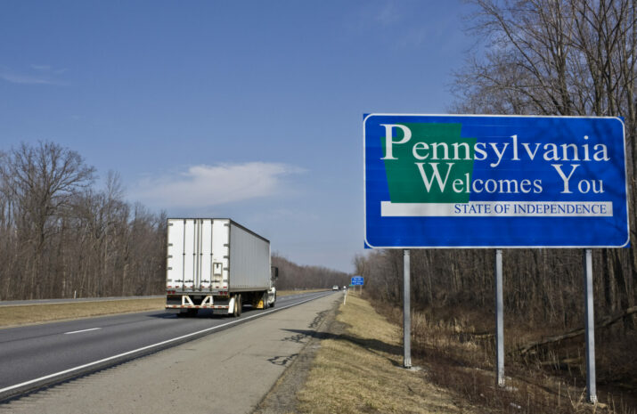 A truck drives in Pennsylvania
