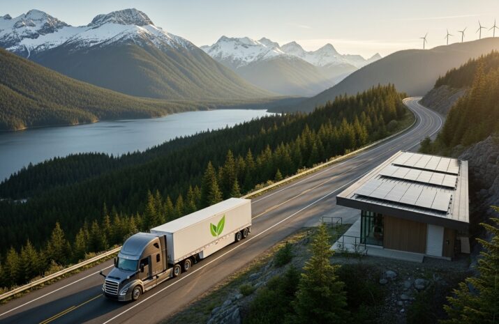green truck on BC highway