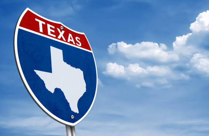 Texas State Map on Interstate road sign