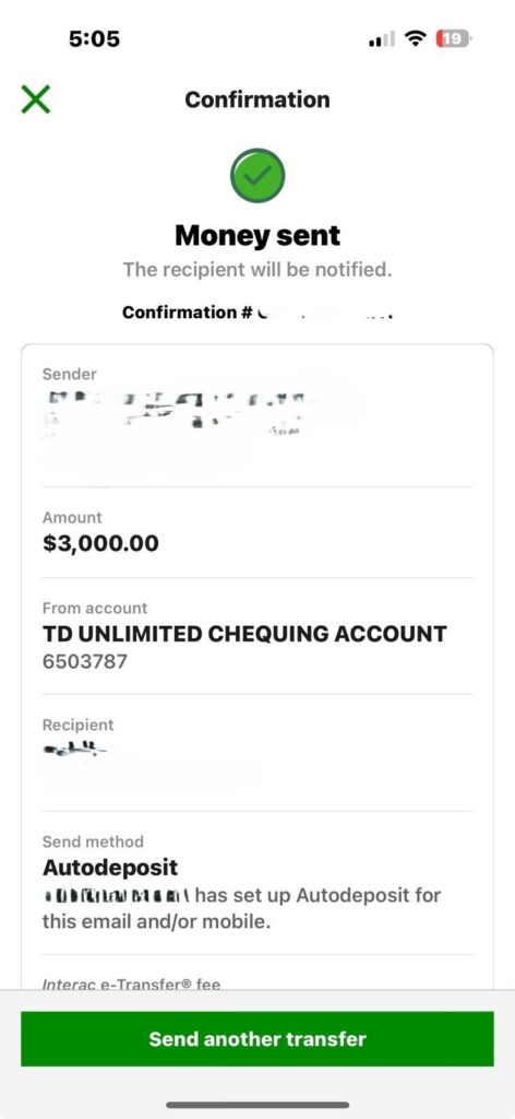 Picture of a payment receipt