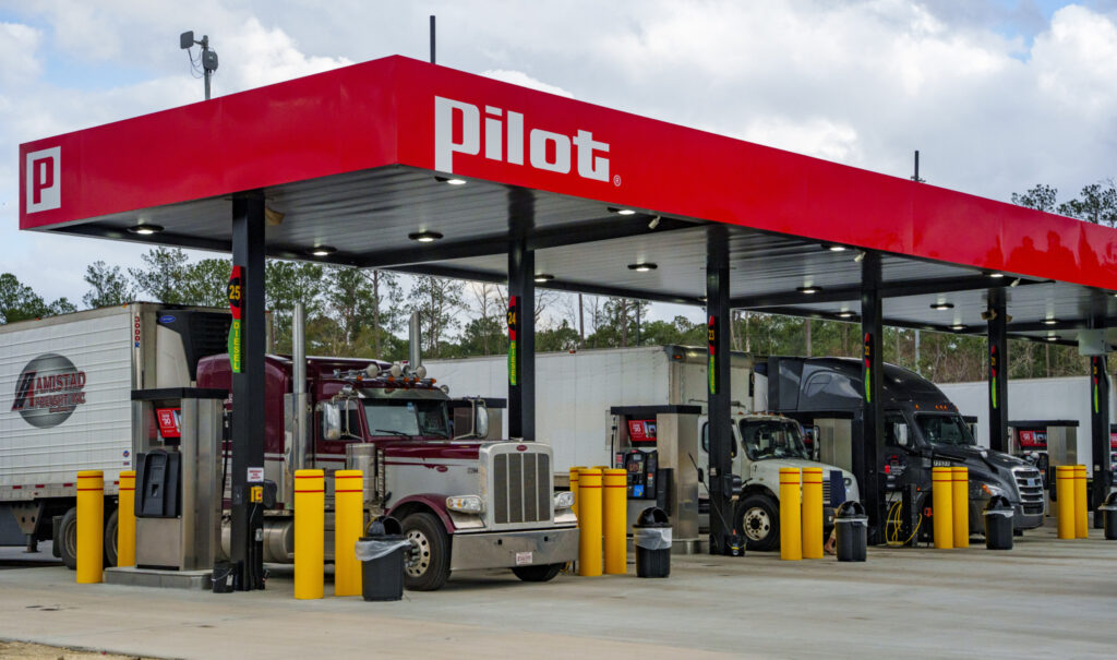 Picture of trucks filling diesel at the Pilot in Ponce de Leon, Fla.