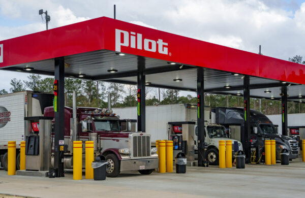 Picture of trucks filling diesel at the Pilot in Ponce de Leon, Fla.