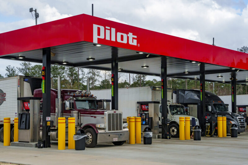 Picture of trucks filling diesel at the Pilot in Ponce de Leon, Fla.