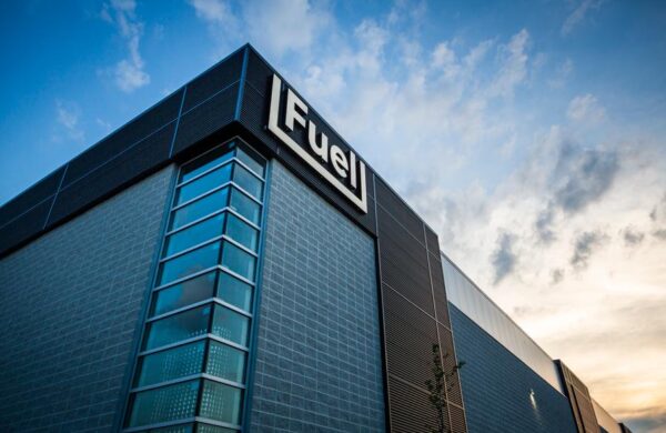 Fuel warehouse with logo at the top