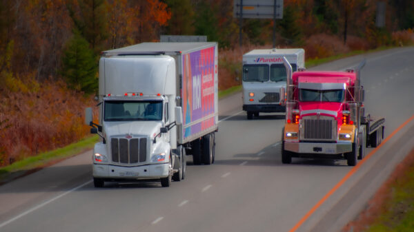 Heavy truck traveling on a Canadian highway in the province of Quebec
