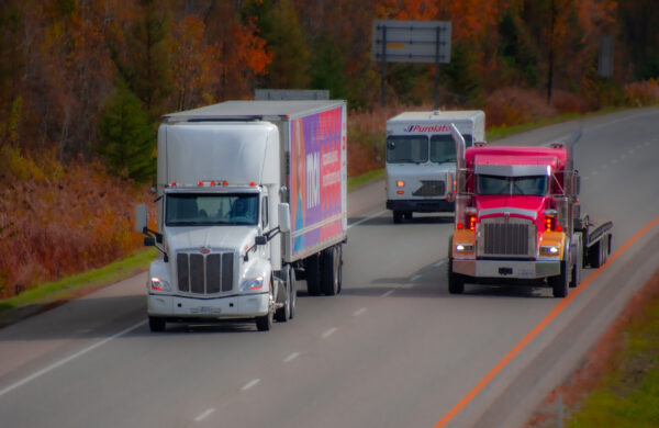 Heavy truck traveling on a Canadian highway in the province of Quebec