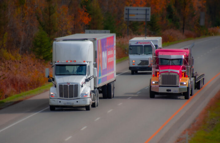 Heavy truck traveling on a Canadian highway in the province of Quebec