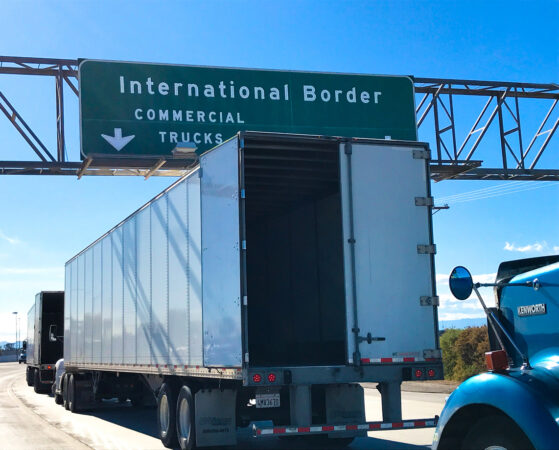 Calexico, CA: Waiting Trucks at New US-Mexico Border Crossing alternate text for this image