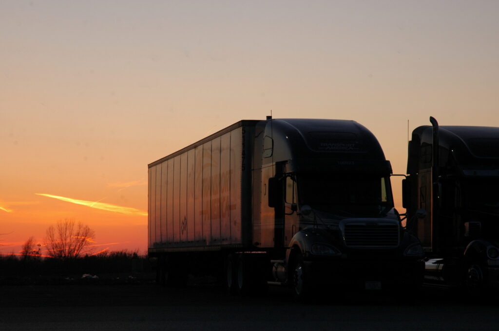Truck parked at night