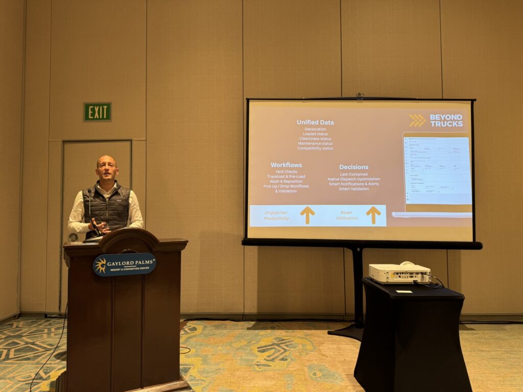 Hans Galland speaking to the press at the TCA annual conference in Orlando, Fla.