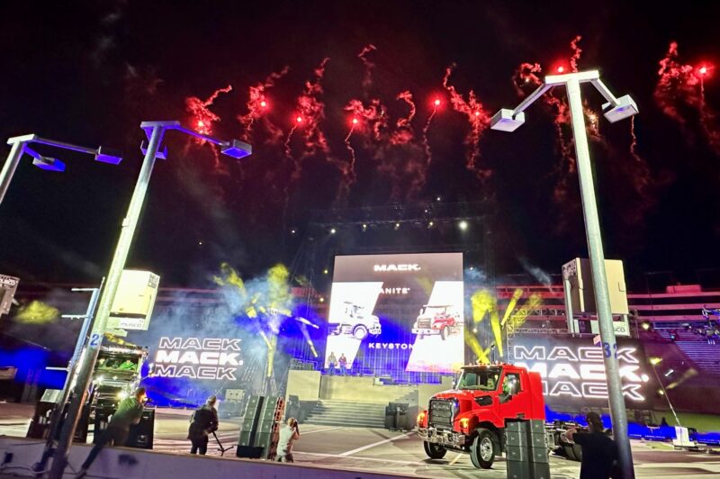 Picture of trucks and fireworks during their launch in Las Vegas