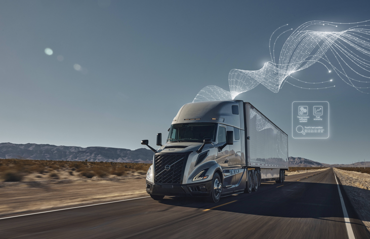 Volvo VNL on highway receiving OTA update