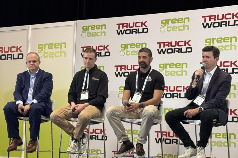 Four panelists on GreenTech stage during Truck World 2026