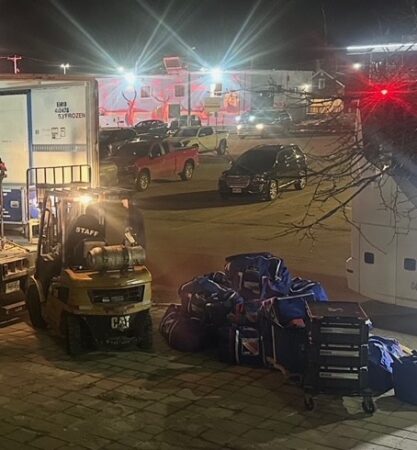 Picture of loading the Rangers equipment on our truck at night