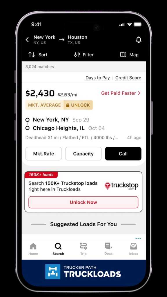 Picture of a Truckloads phone screen