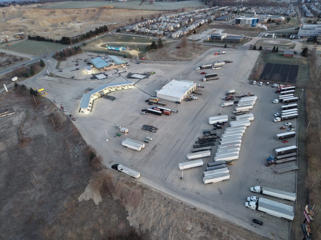 Truck parking at Woodstock travel stop