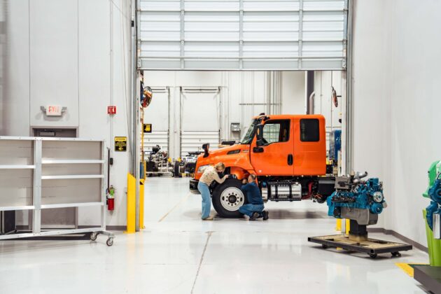 International truck being put together at the factory