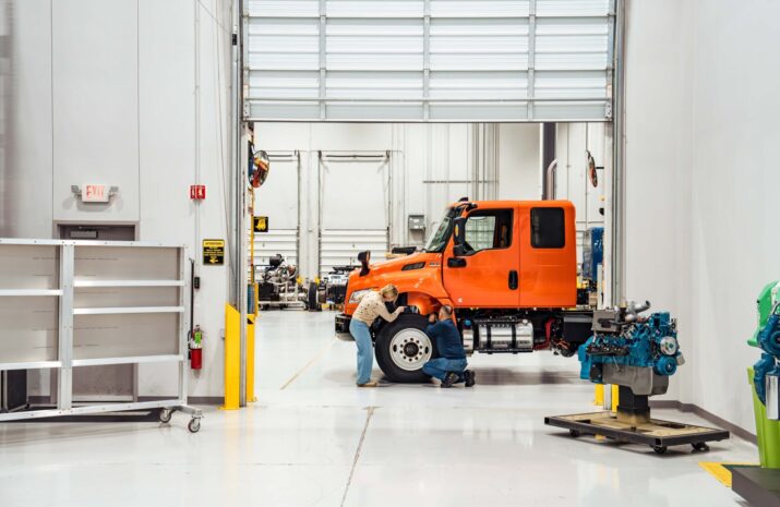 International truck being put together at the factory