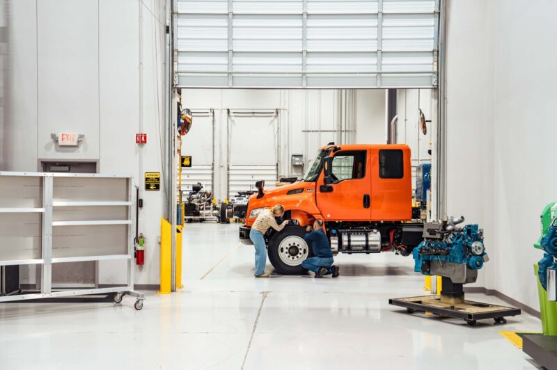 International truck being put together at the factory