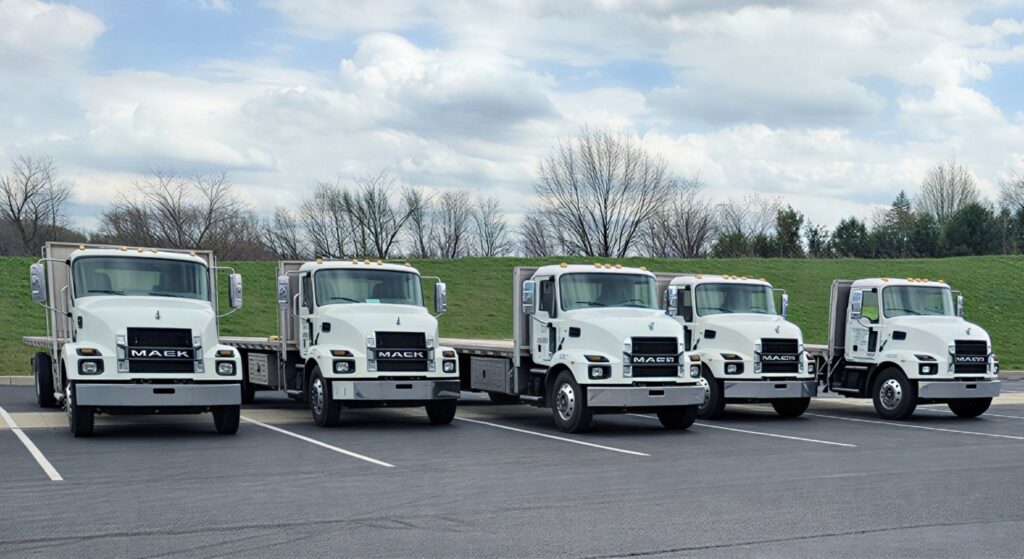 Mack trucks lined up