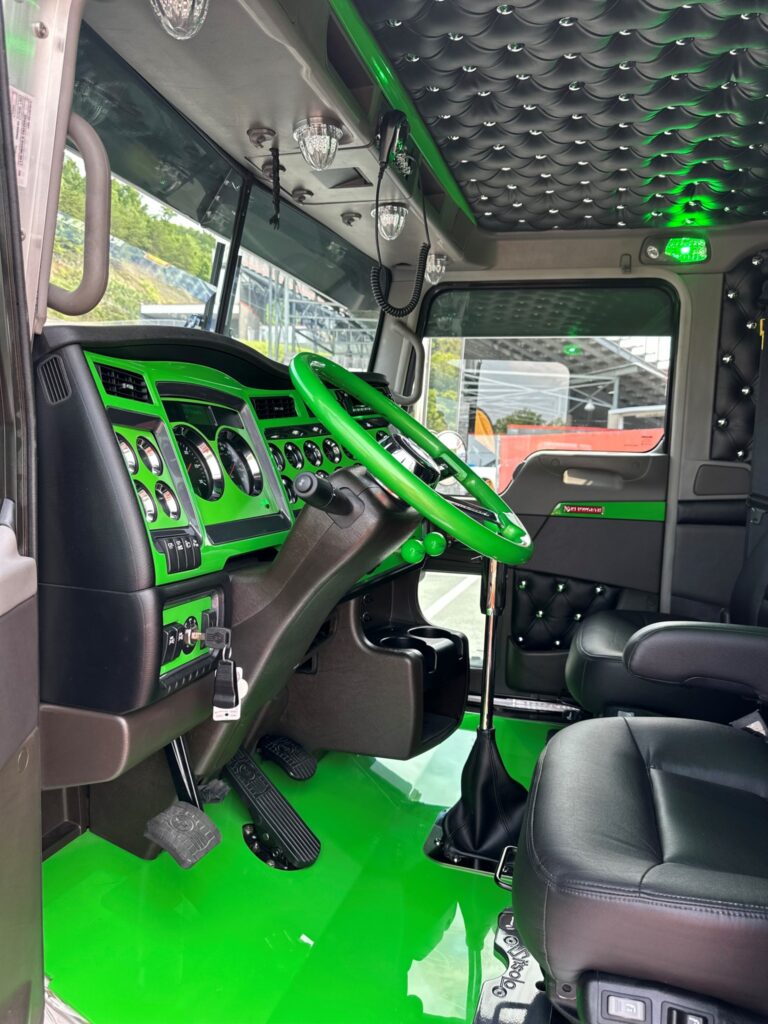 Green interior of a cab