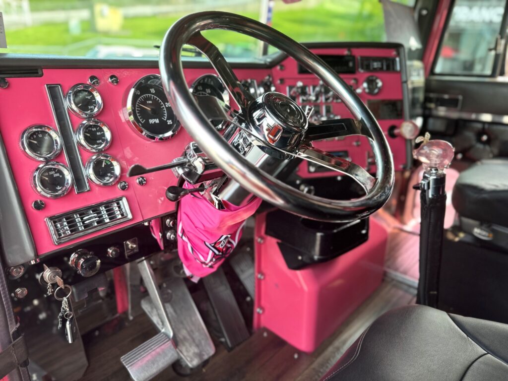 Pink interior of a cab