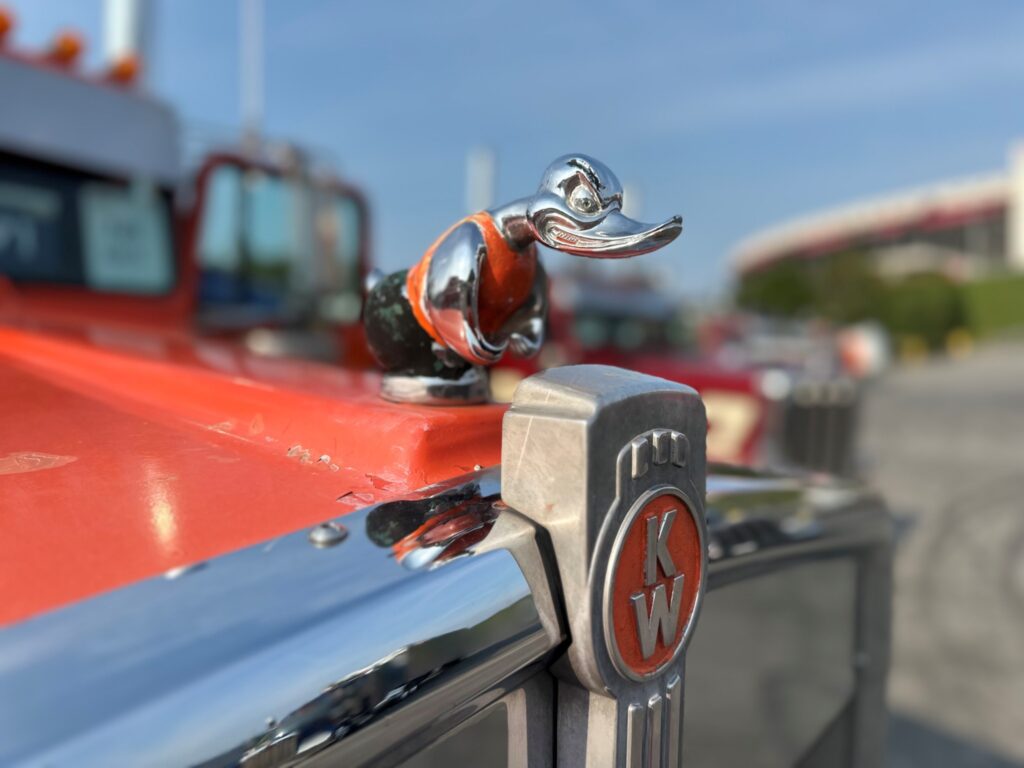 A hood ornament on a Kenworth
