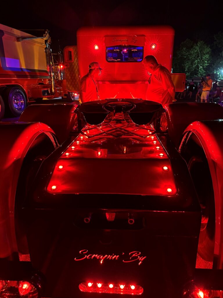 A lit up truck
