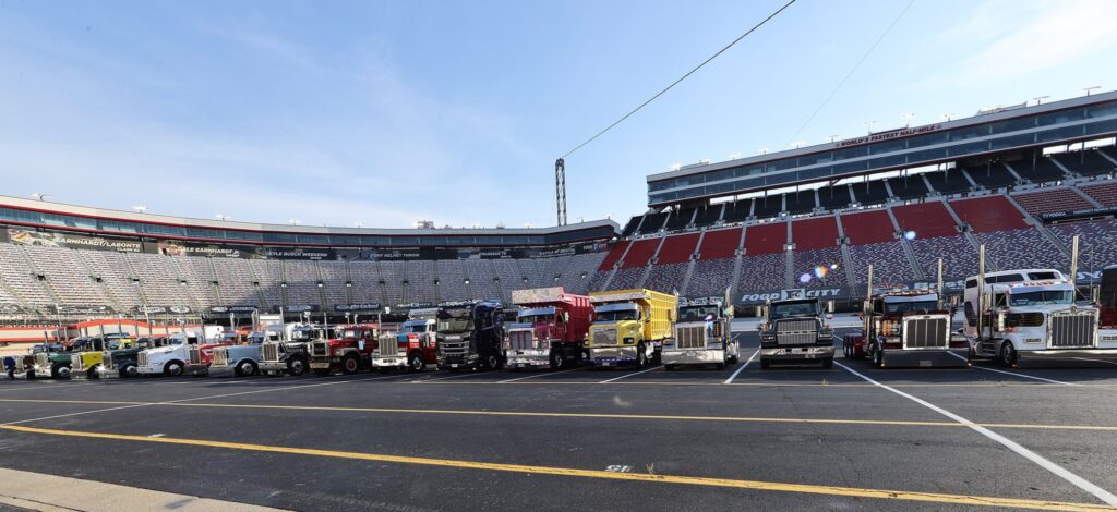 Trucks inside the speedway