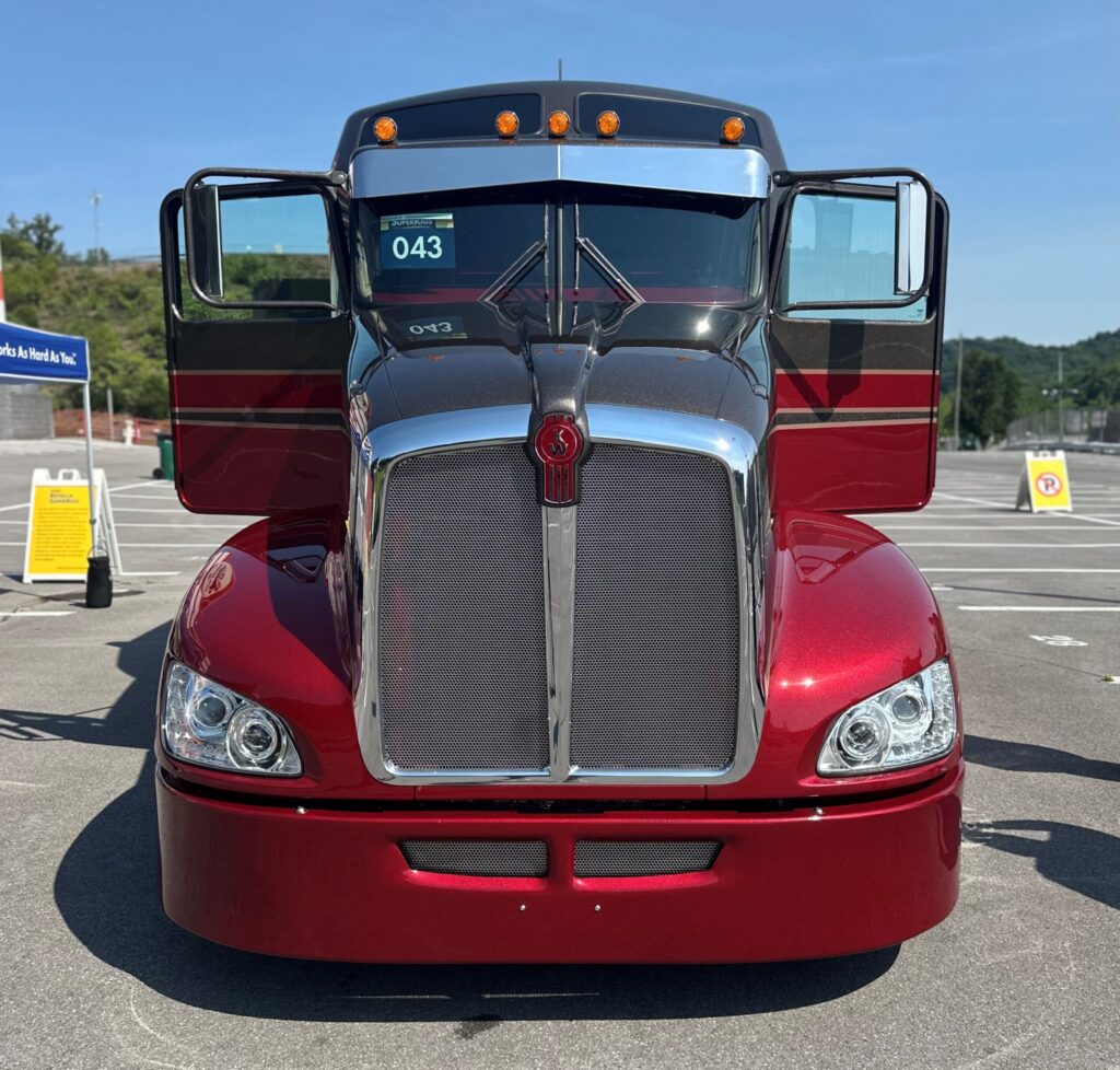 A maroon truck