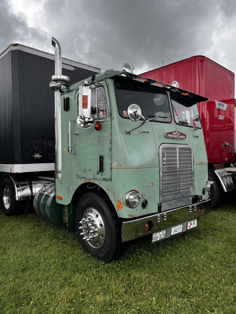 Classic White Freightliner cabover