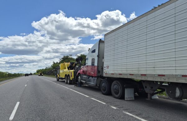 A truck being towed
