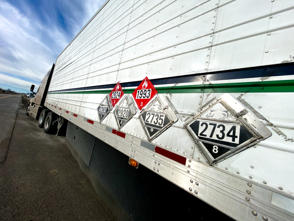 Semi-truck Hauling Hazardous Materials in the US