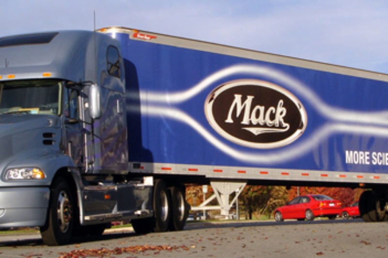 By installing a gap enclosure, side skirts and a boat tail on this tractor-trailer combination, Mack achieved an 8% improvement in fuel economy.