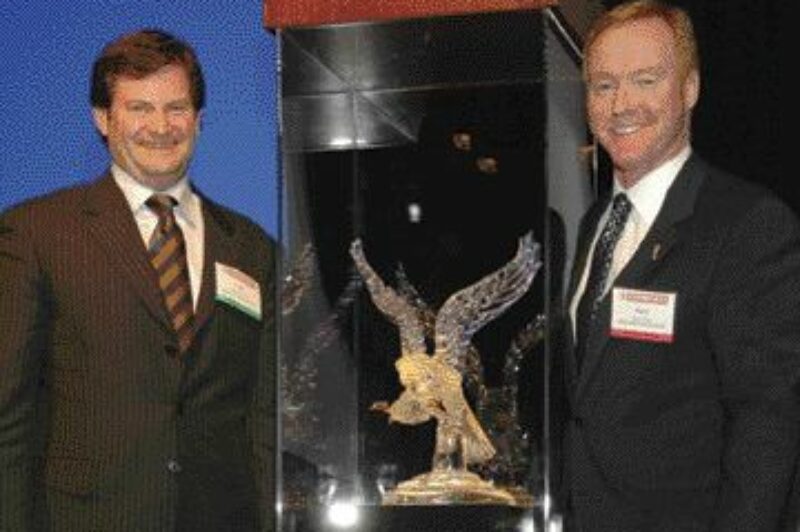 BEST IN NORTH AMERICA: Edmonton Kenworth executives, Collin Ferguson (left) and Gary M. King with the 2006 Kenworth Dealer of the Year award.