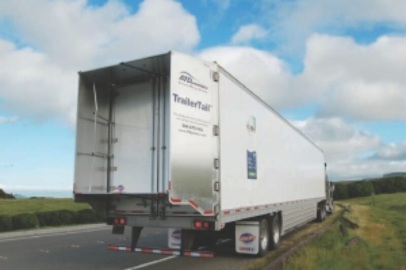 WHAT A DRAG: Despite the potential for significant fuel savings, trailer tails such as this one introduced at Mid-America are not yet legal in Canada.