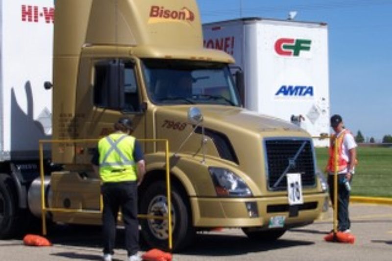Professional drivers compete in a previous Professional Truck Driving Championship event.