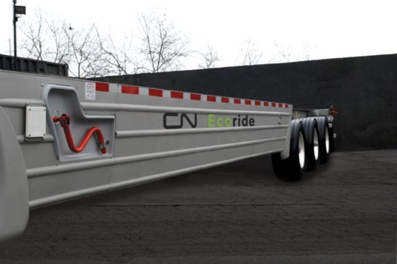 CN has developed a fuel-efficient container chassis that's lightweight and uses wide-base tires and trailer skirts.