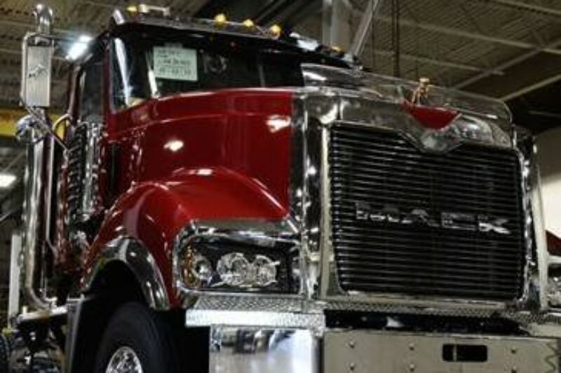 A completed Titan by Mack reaches the end of the assembly line at Mack's Macungie Assembly Operations in Pennsylvania's Lehigh Valley. The assembly plant and the Titan are featured in the upcoming episode of Ultimate Factories, being broadcast on the National Geographic Channel, this Saturday.