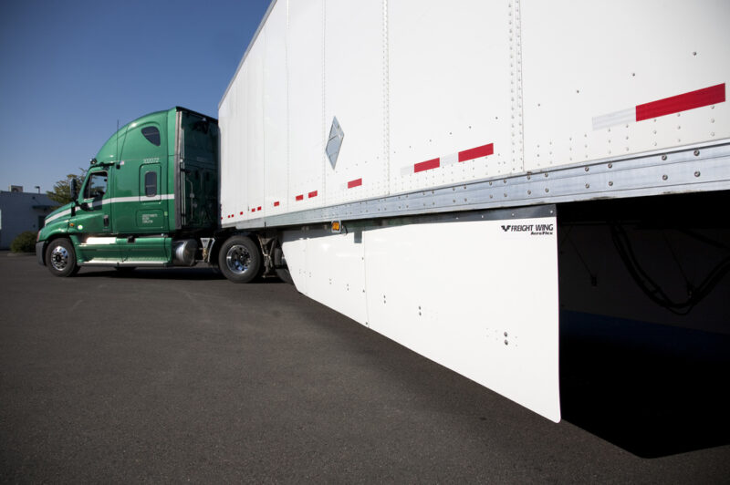 Freight Wing's 2012 AeroFlex side skirt is redesigned at 30 lbs lighter than previous models and only 150 lbs total. The company says customers are seeing 4-7% fuel savings using the product.