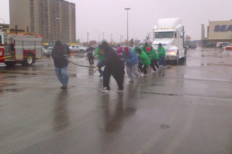 Lousy weather didn't deter six teams from participating in the United Way Truck Pull, which raised $3,000 for the charity.