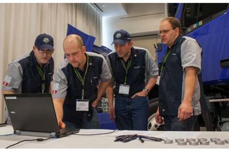 (From left to right): Tyler Kronebusch, Dan Orser, Clarence Oosterhoff and Matthew Giesbrecht from Babine Truck and Equipment of Prince George, B.C. earned first place at the 2012-2013 Volvo Trucks North American Vista World Championship semifinals.