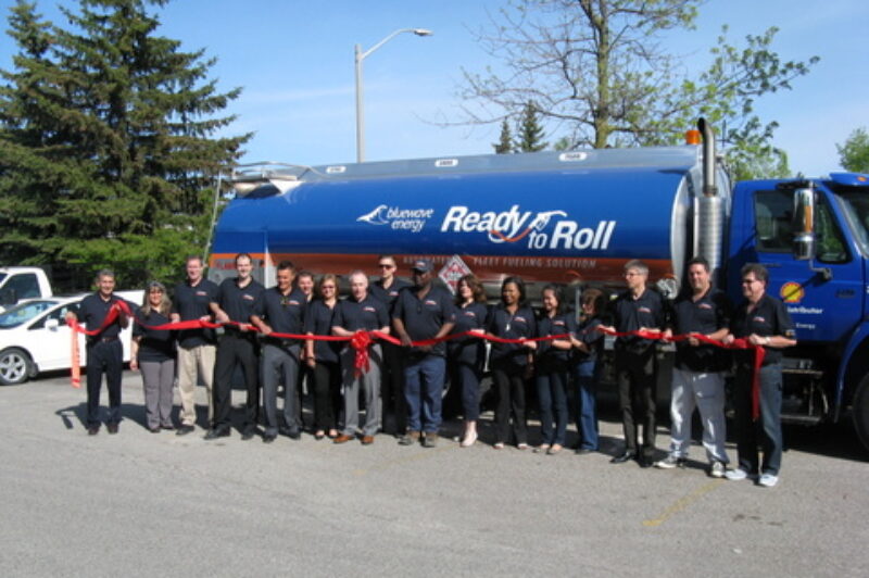 Staff gathered outside Bluewave Energy's Richmond Hill, Ont. facility for the official launch of the company's Ready to Roll automated fleet fueling service earlier today.