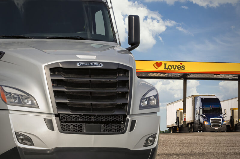 Trucks parked at a Love's travel centre