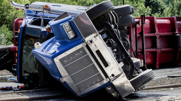 Rolled Over Semi-truck alternate text for this image