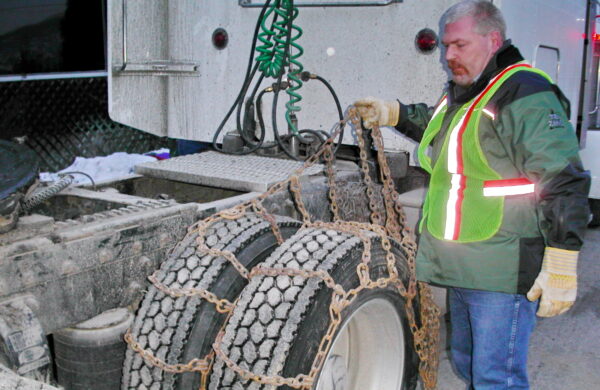 Chaining up drive tires
