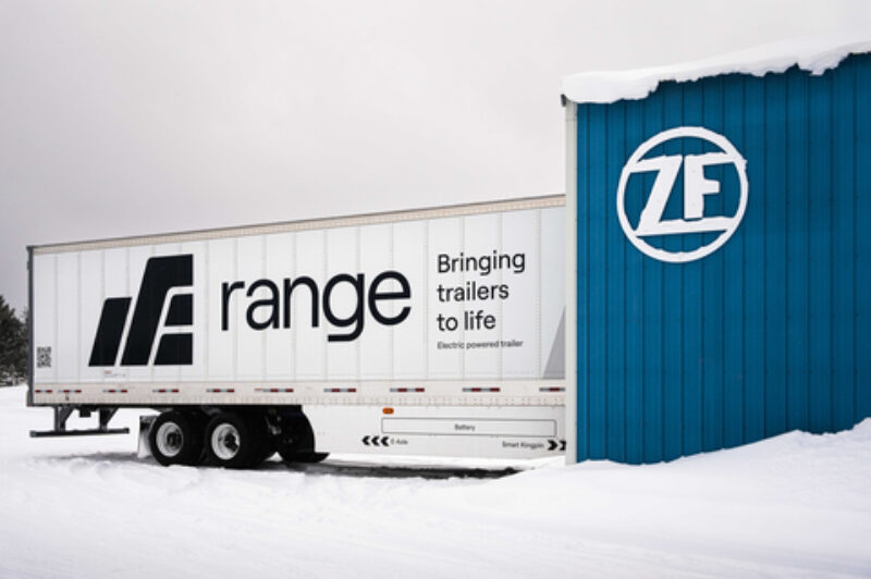 Range and ZF branded trailer in the snow