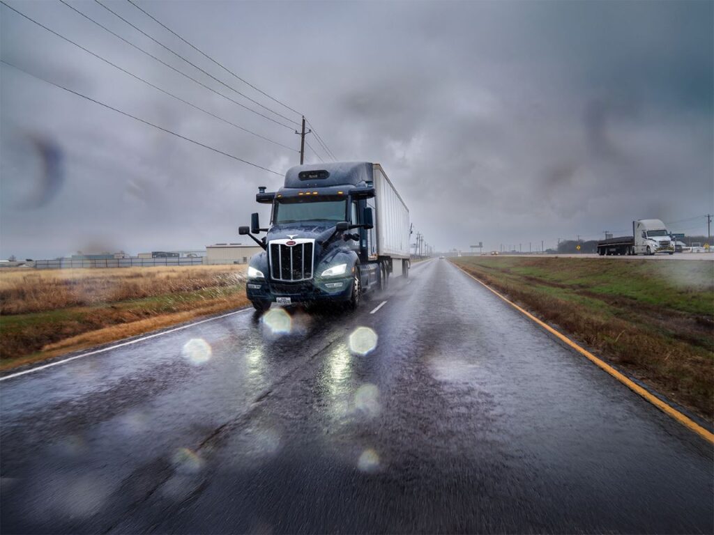 Aurora truck in rain