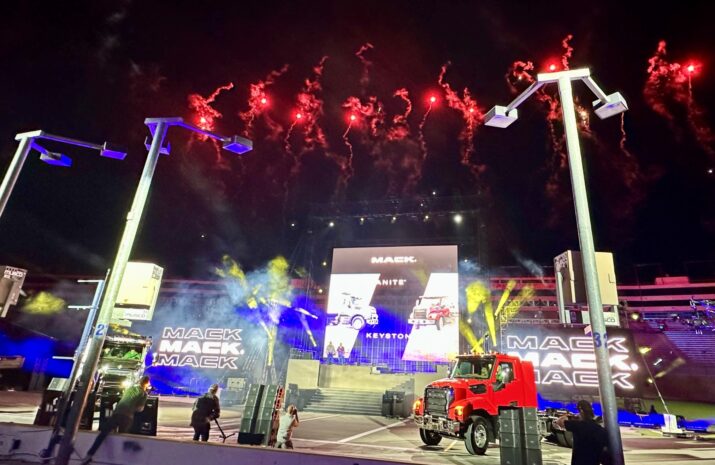 Picture of trucks and fireworks during their launch in Las Vegas